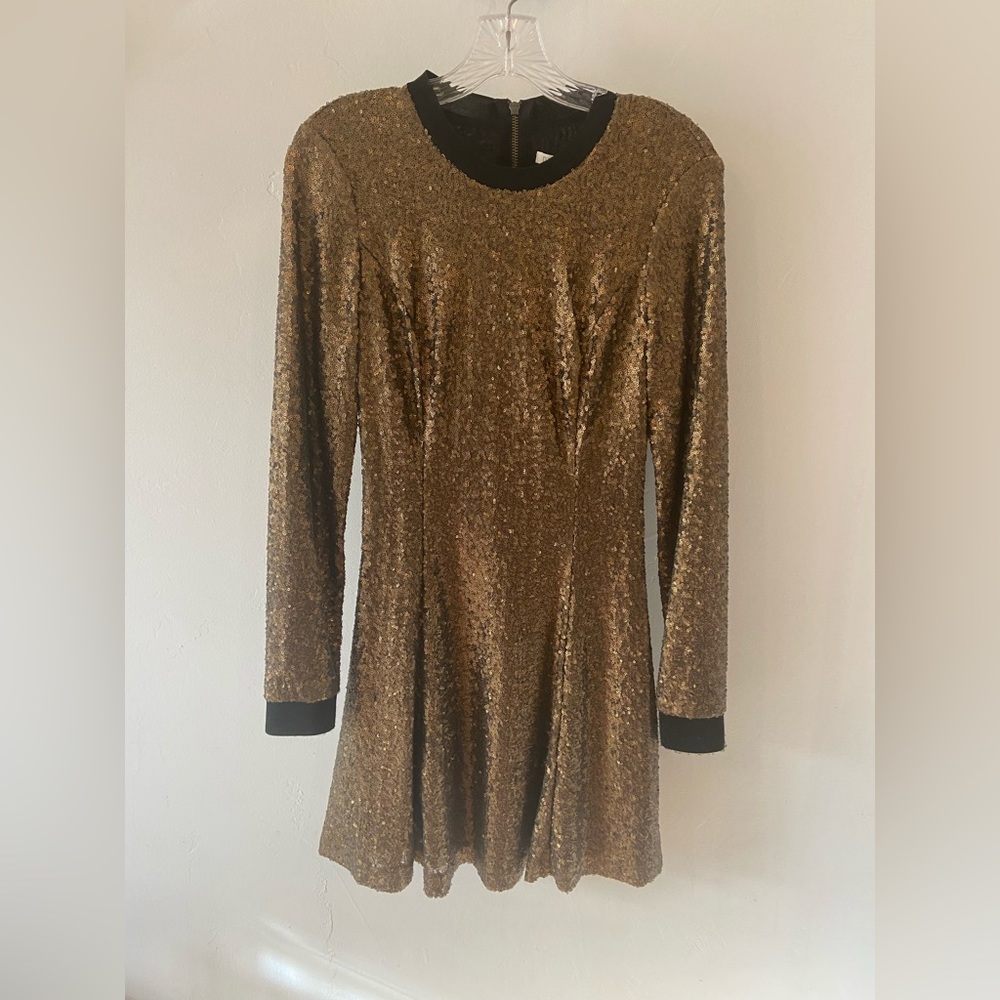 Rachel Rachel Roy Sz 4 Gold Sequence Long Sleeve Lined Dress-New Years Xmas